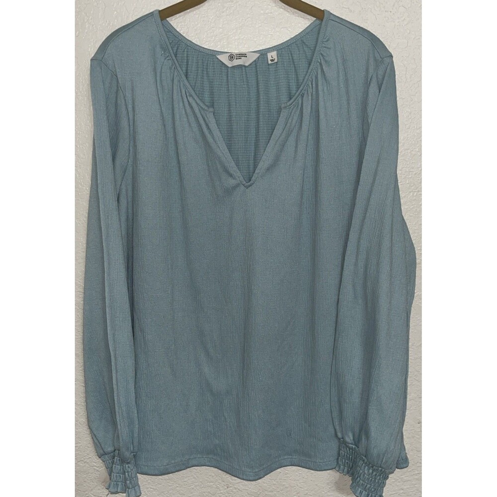 Candace Cameron Bure Ribbed V-Neck Women Sz L Light turquoise
